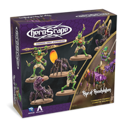 Heroscape: Army Expansion - Skordyre Soldiers (PREORDER) - Heroscape Skordyre Soldiers expansion box featuring green-armored insectoid warriors and large purple arachnid creatures on.