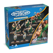 Heroscape: Army Expansion - MacDirk Warriors, Remastered (PREORDER) - Heroscape MacDirk Warriors Army Expansion box with eight detailed warrior miniatures wielding swords and shields on round.