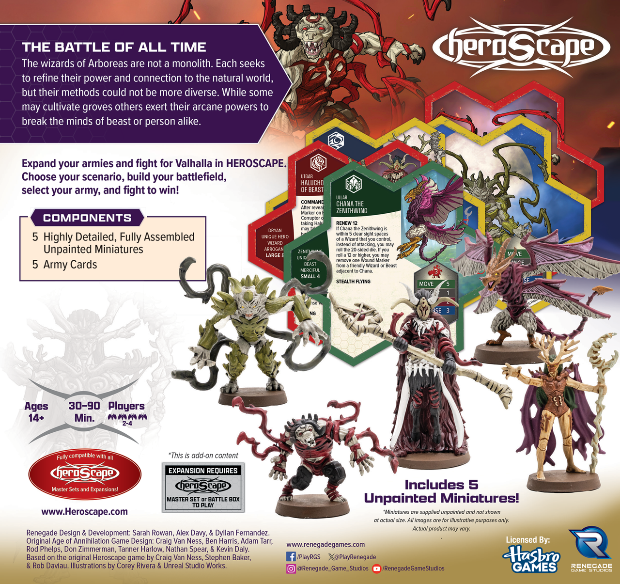 Heroscape: Army Expansion - Heroes of Arboreas - Heroscape Army Expansion featuring six detailed, fully assembled fantasy miniatures with weapons and armor, character cards,