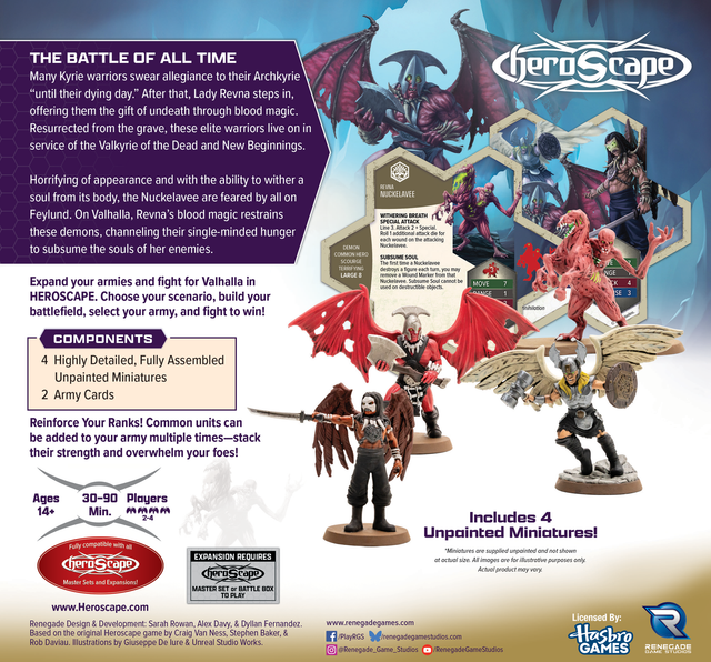 Heroscape: Army Expansion - Revenants of Revna and Nuckelavee (PREORDER) - Heroscape Army Expansion box with red dragon, shadowy knight, and armored warrior miniatures on a fantasy battle background.