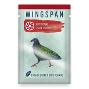 Wingspan: Additional Asian Avians - Wingspan expansion pack box with a colorful pigeon illustration on a pale blue background and red banner showing "Additional