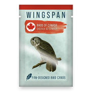 Wingspan: Birds of Canada - Wingspan Birds of Canada expansion card pack with red maple leaf logo and illustrated owl on pale blue background.