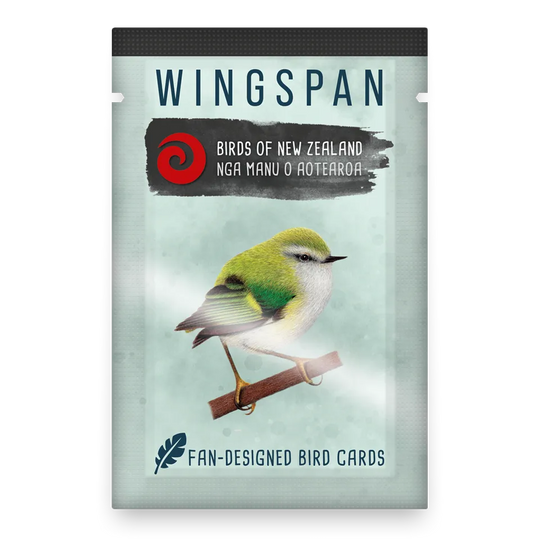 Wingspan: Birds of New Zealand - Wingspan Birds of New Zealand card game expansion pack with pastel blue packaging and green kiwi bird illustration.