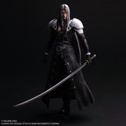 Play Arts Shin Action Figure: Final Fantasy VII Rebirth - Sephiroth (PREORDER) - Sephiroth action figure in black leather outfit with silver shoulder armor and long sword.