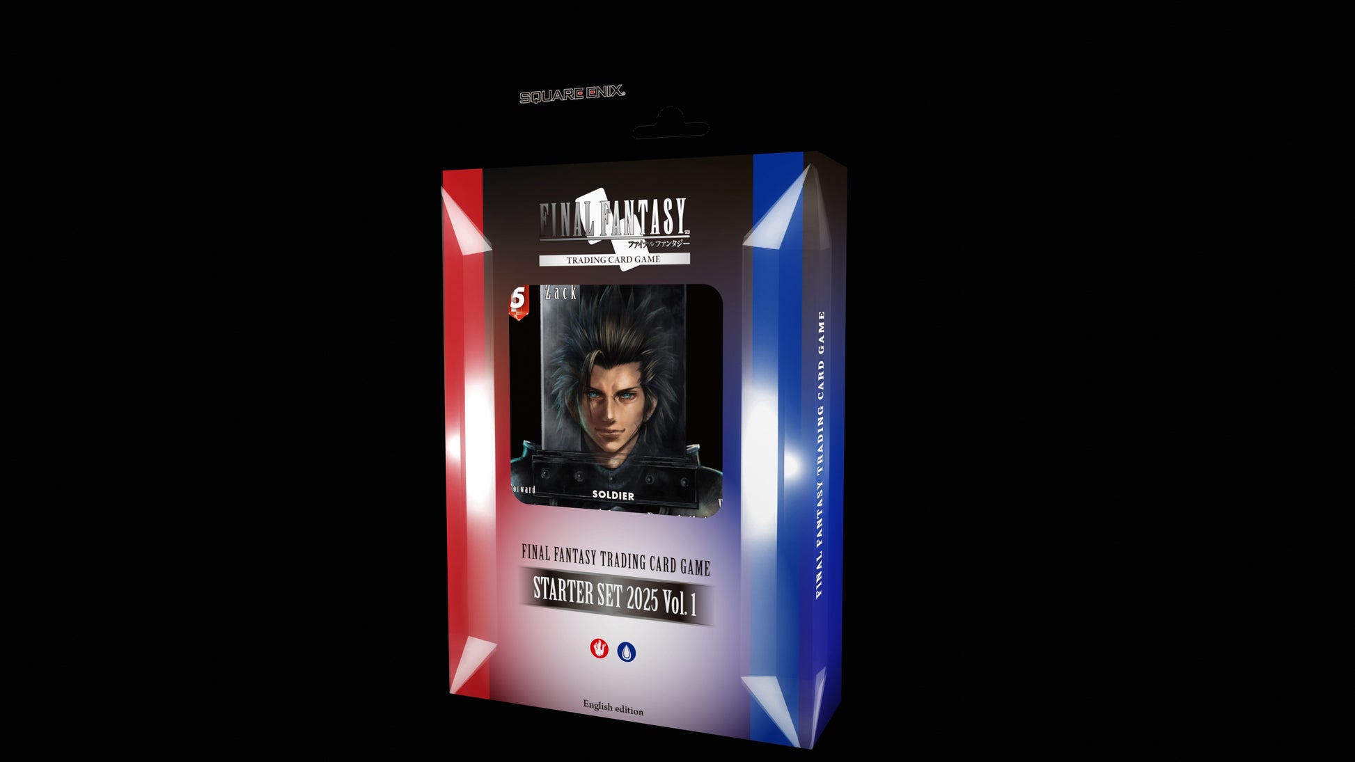 Final Fantasy TCG: Starter Set 2025 Vol. 1 - Final Fantasy TCG Starter Set 2025 Vol. 1 box with red and blue gradient, featuring character artwork visible through clear.