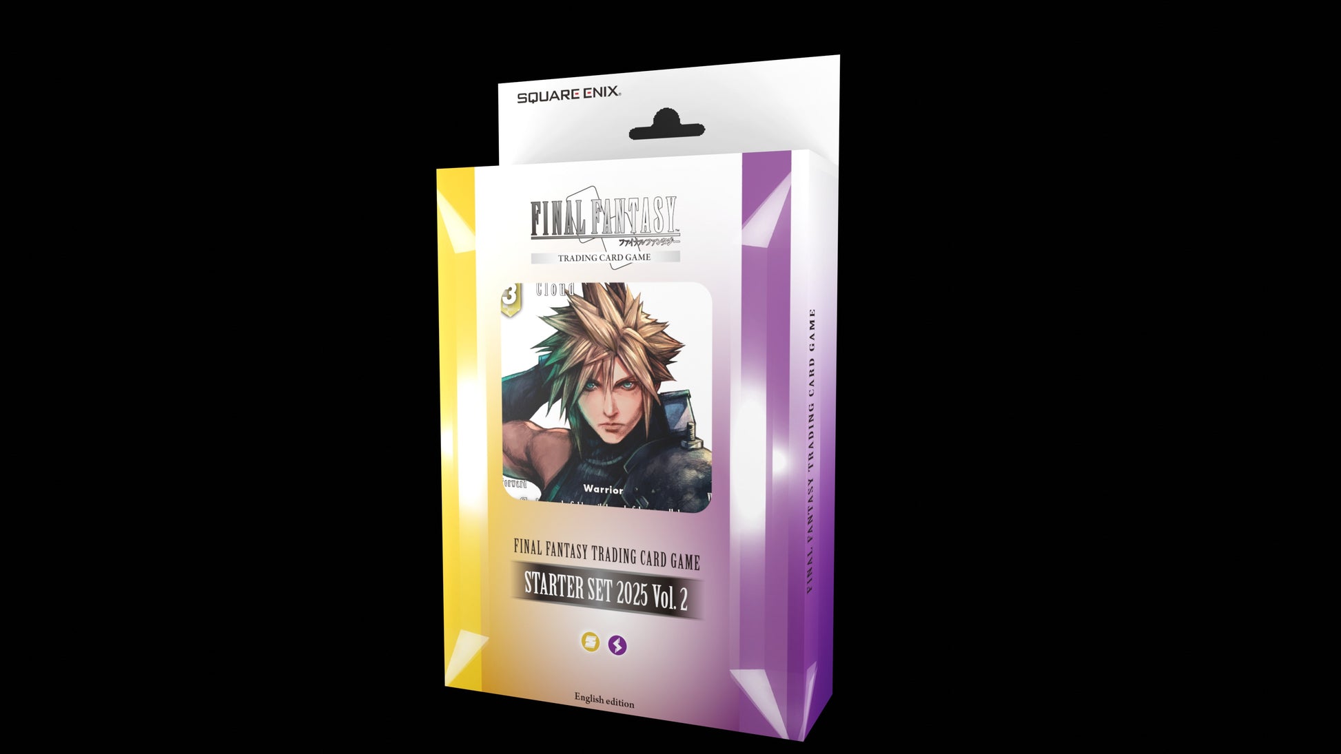 Final Fantasy TCG: Starter Set 2025 Vol. 2 - Final Fantasy TCG Starter Set 2025 Vol. 2 box with Cloud Strife artwork, purple and yellow gradient background, trading card