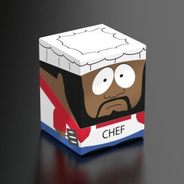 Squaroes: 100+ Deckbox - South Park - Chef - Square deck box featuring a cartoon chef character with white hat and red, white, blue uniform labeled "CHEF".