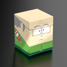 Squaroes: 100+ Deckbox - South Park - Mr. Garrison - Square deck box featuring a cartoon character with glasses, beige skin, green shirt, and worried expression.