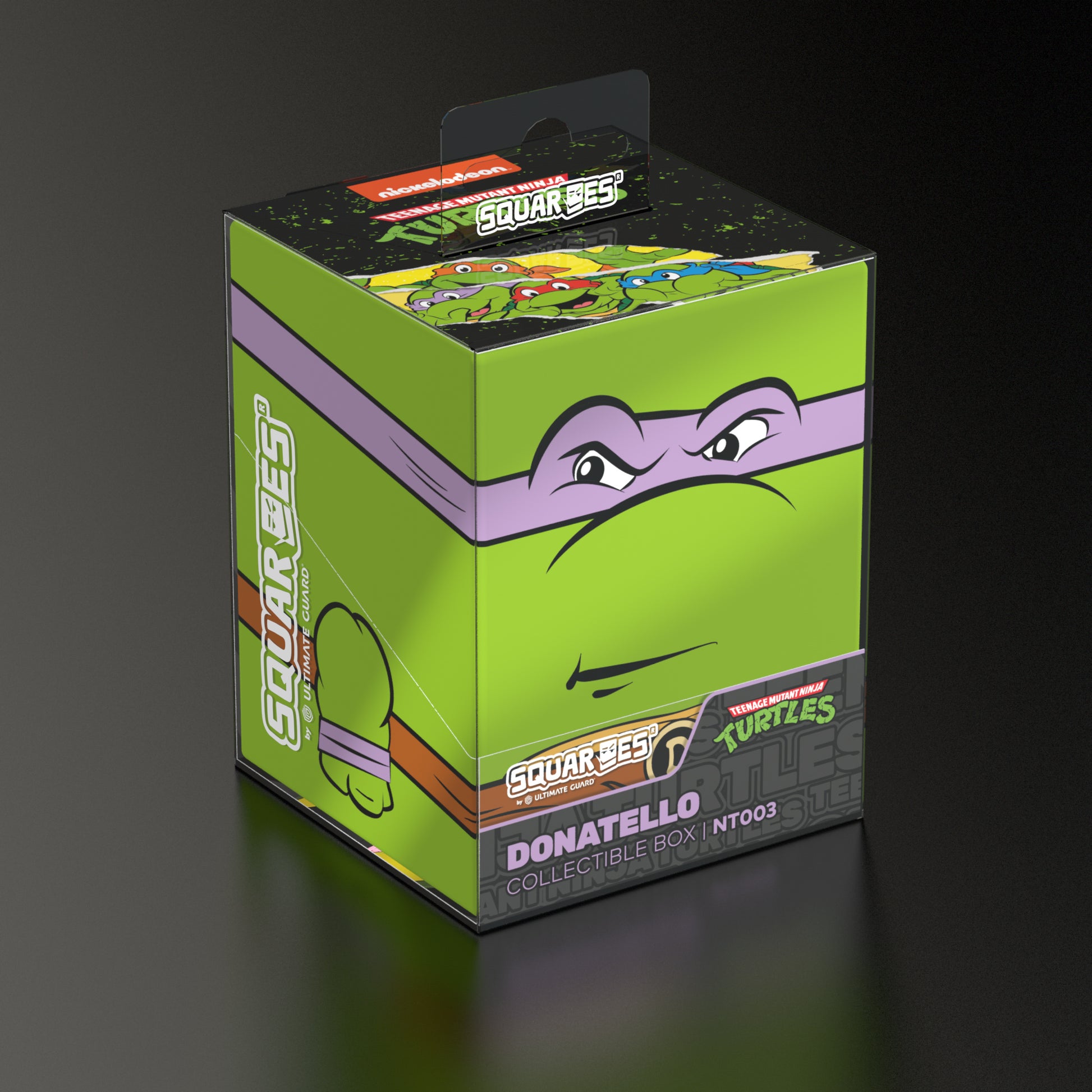 Squaroes: 100+ Deckbox -Teenage Mutant Ninja Turtles - Donnatello - Green rectangular deck box featuring Donatello’s face with a purple mask and Ninja Turtles branding.