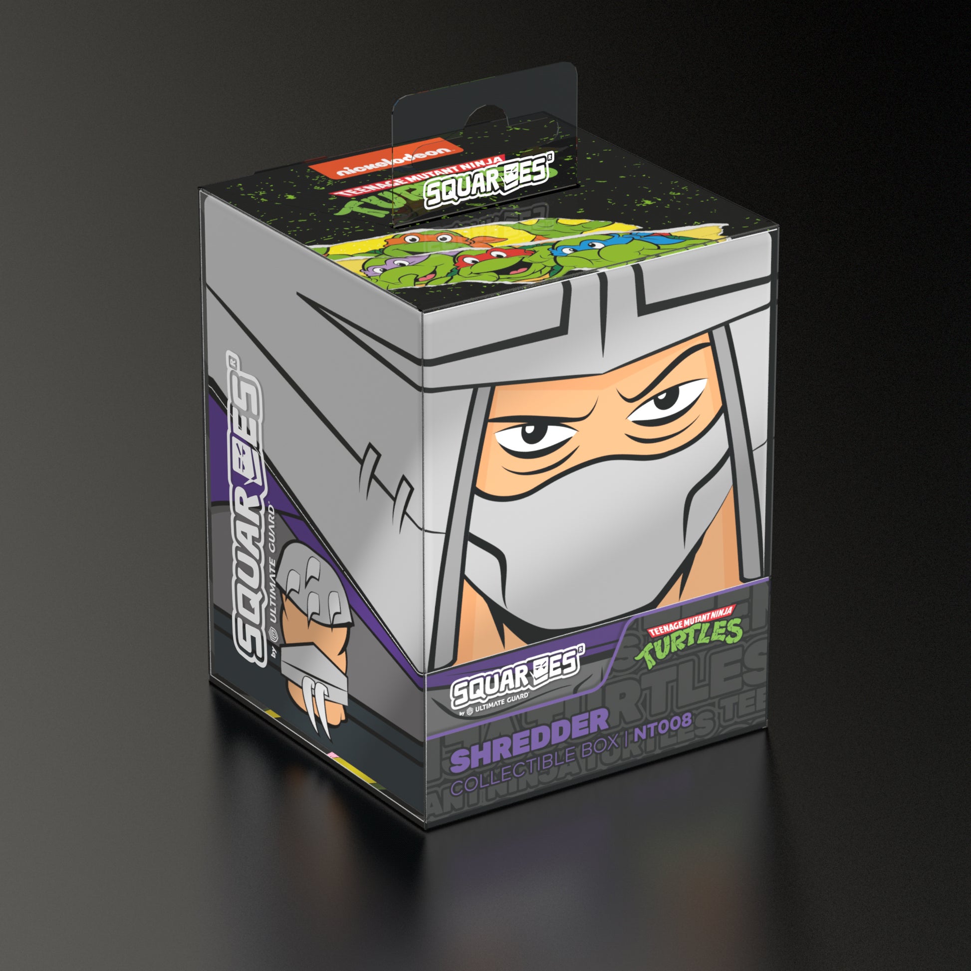 Squaroes: 100+ Deckbox -Teenage Mutant Ninja Turtles - Shredder - Gray and white rectangular deck box featuring Teenage Mutant Ninja Turtles Shredder graphic with intense eyes and mask.