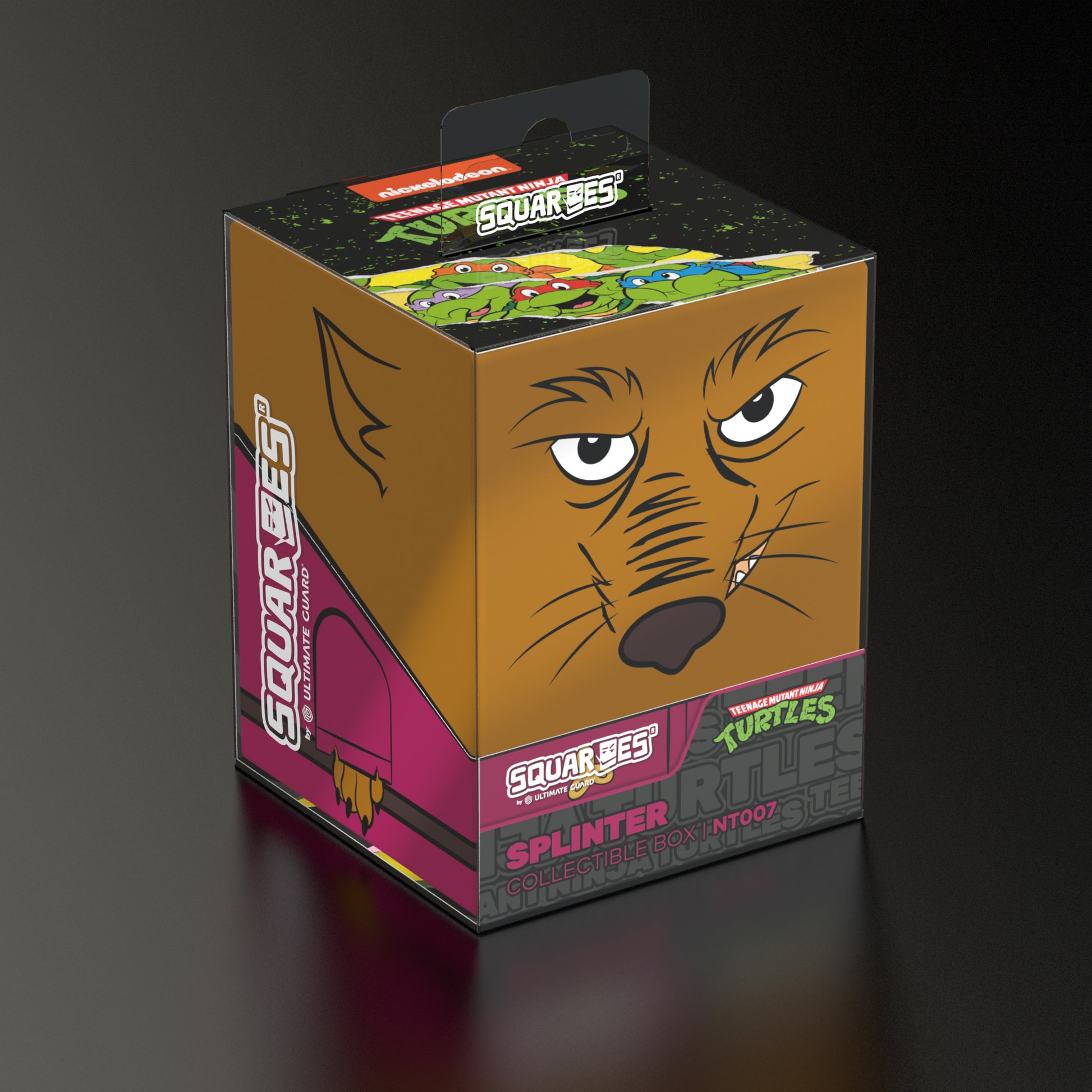 Squaroes: 100+ Deckbox -Teenage Mutant Ninja Turtles - Splinter - Square-shaped deck box with a stylized close-up of Splinter’s face in brown and orange tones, Teenage Mutant Ninja Turtles.