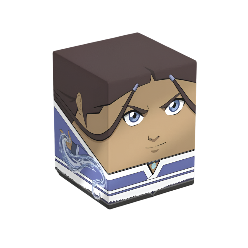 Squaroes 100+ Boulder: Avatar The Last Airbender - Katara - Cube-shaped deck box featuring Katara's face with blue eyes, brown hair, and waterbending designs on the sides.