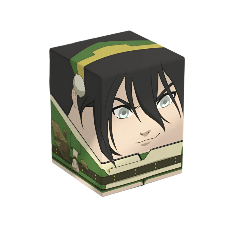 Squaroes 100+ Boulder: Avatar The Last Airbender - Toph - Cube-shaped deck box featuring Toph from Avatar The Last Airbender with green and beige tones and stylized cartoon design.