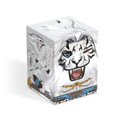 Squaroes - Boulder 100+ - MTG - Foundations - Ajani - White rectangular deck box with a fierce white tiger face, blue eyes, and fantasy-themed decorative accents.