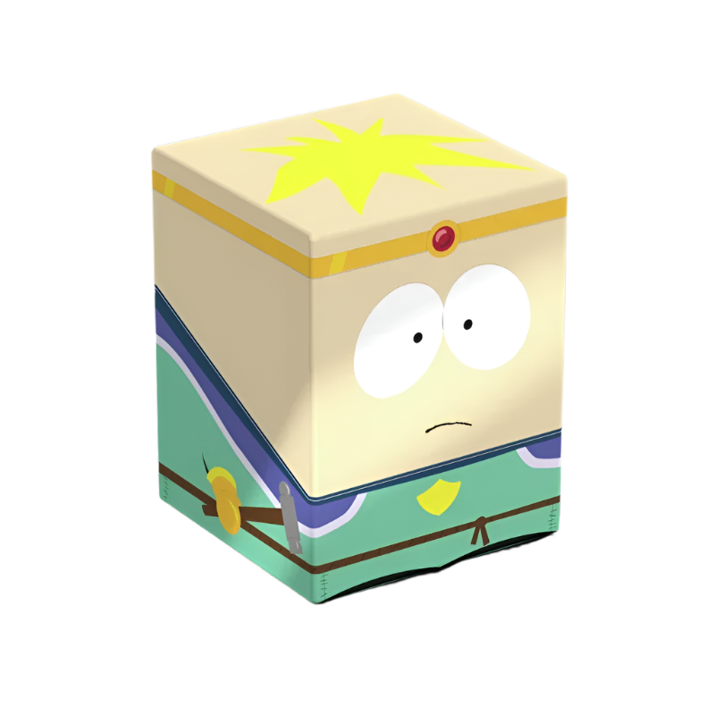 Squaroes: 100+ Deckbox - South Park - Paladin Butters - Compact square deck box featuring Paladin Butters from South Park with beige, green, and blue colors and a yellow crown.