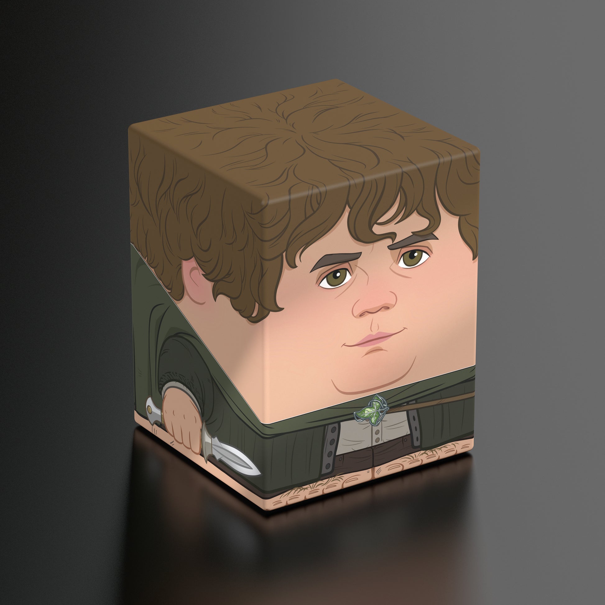 Squaroes Boulder 100+: The Lord of the Rings - Sam - Square deck box designed as a stylized character head with curly brown hair and a serious expression, featuring detailed.