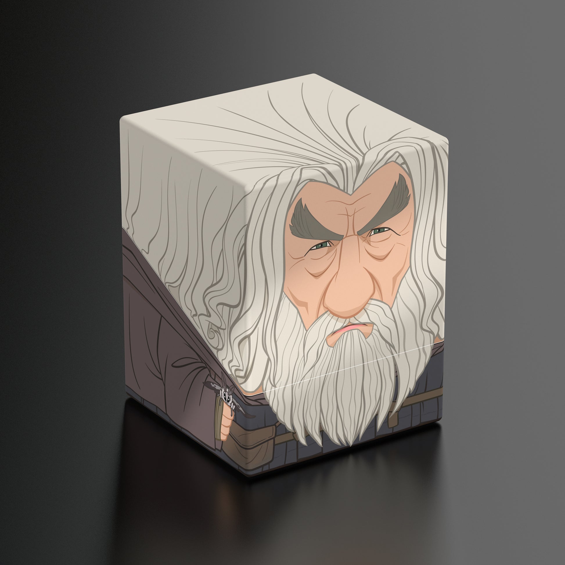 Squaroes Boulder 100+: The Lord of the Rings - Gandalf the Grey - Rectangular deck box featuring a stylized illustration of Gandalf the Grey with white hair and beard on a dark background.