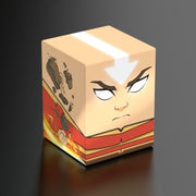 Squaroes 100+ Boulder: Avatar The Last Airbender - Avatar Aang - Cube-shaped deck box featuring stylized Avatar Aang face with white arrow tattoo and red clothing design.