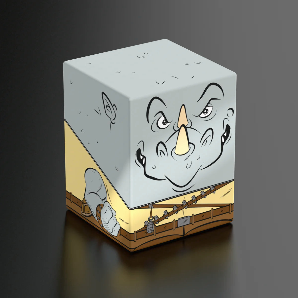 Squaroes: 100+ Deckbox - Teenage Mutant Ninja Turtles Wave II - Rocksteady - Square deck box with a stylized gray rhino face and textured base for card storage.