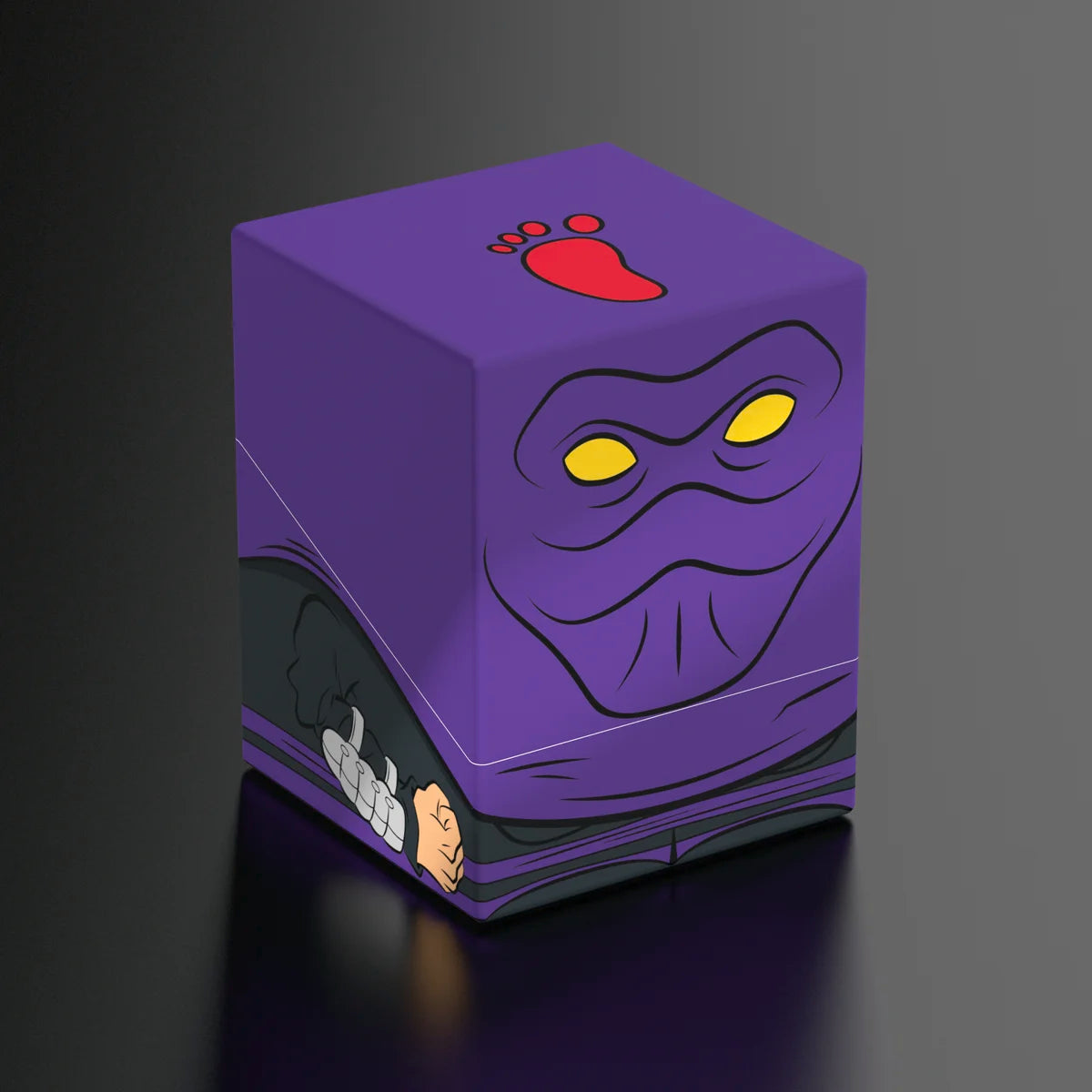 Squaroes: 100+ Deckbox - Teenage Mutant Ninja Turtles Wave II - Foot Clan - Purple rectangular deck box with a stylized ninja face and yellow eyes, featuring a red footprint symbol on top and.