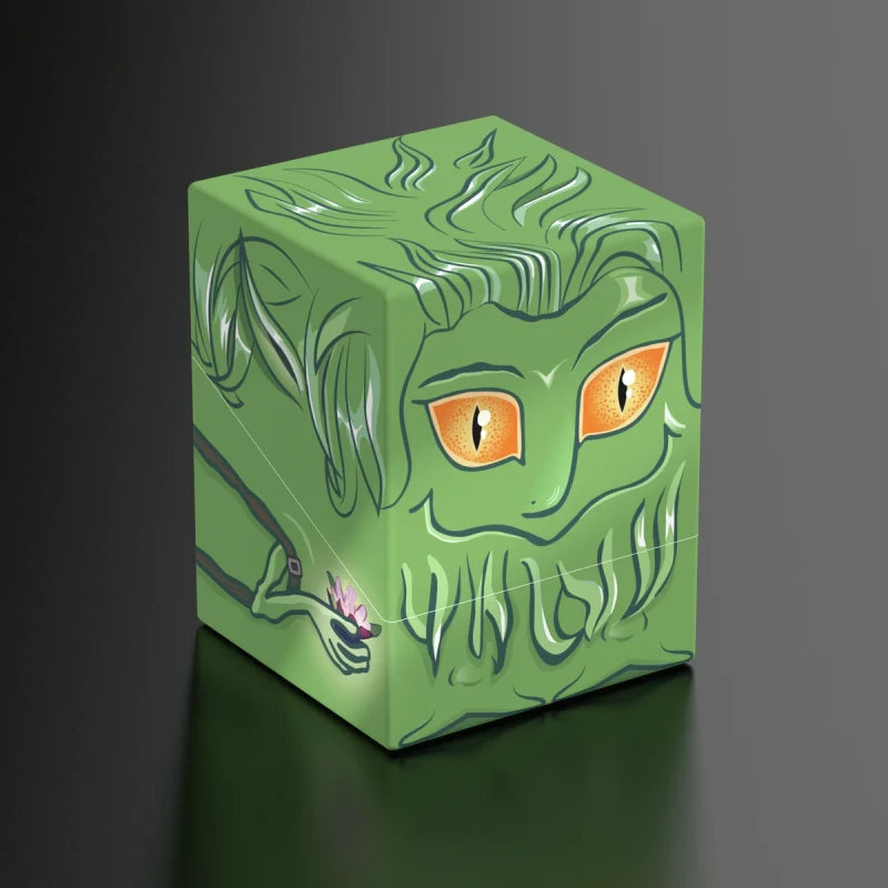 Squaroes 100+ Boulder: Lorwyn Eclipsed - Changeling - Green cube with detailed glowing orange eyes and intricate leafy patterns resembling a changeling creature, holding a small.