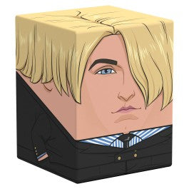 Squaroes 100+ Boulder - Netflix's One Piece - Sanji - Cube-shaped deck box featuring a stylized blonde male character with blue eyes and a black suit.