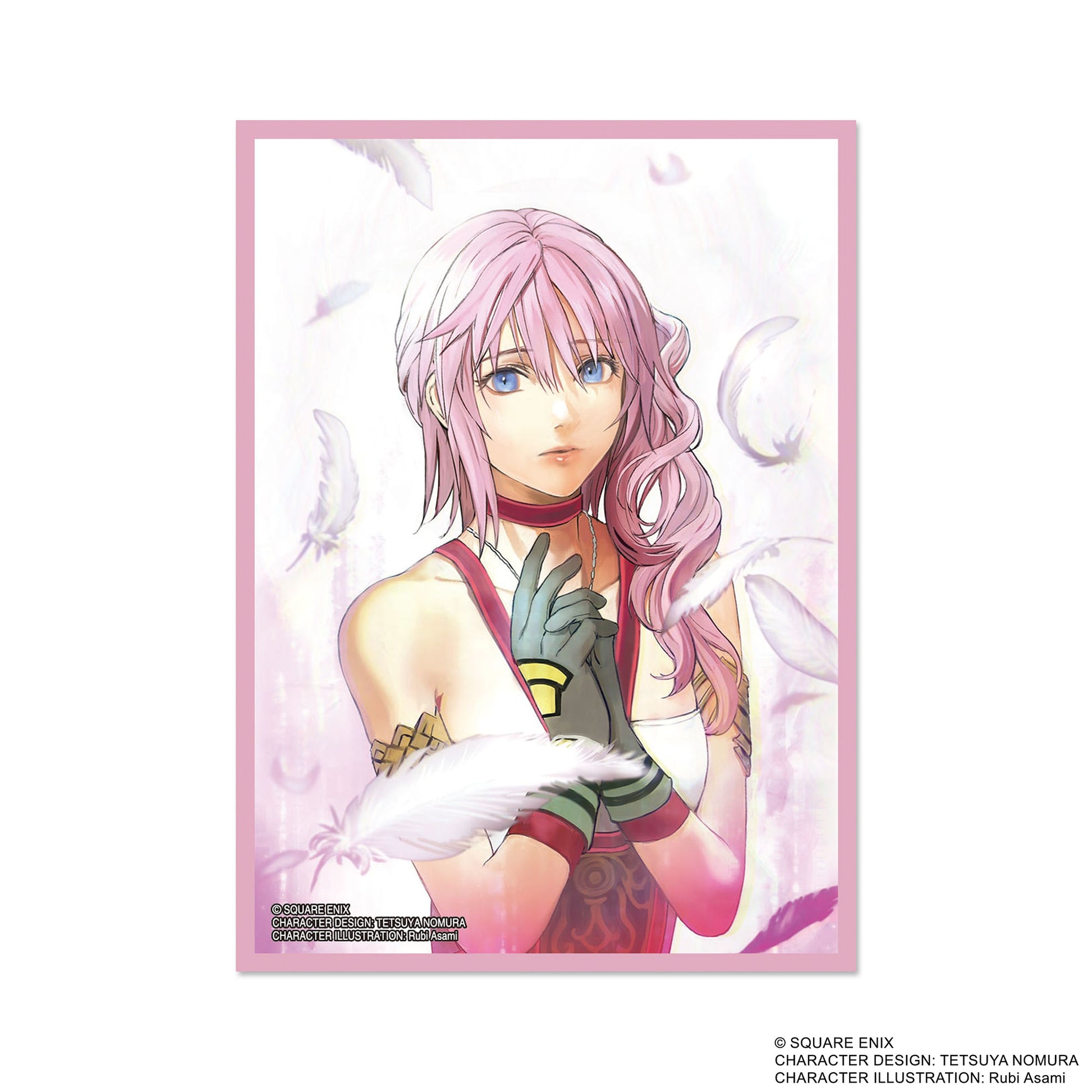 Final Fantasy TCG: Serah Sleeves 100CT - Card sleeves featuring a pink-haired female character with purple eyes and a flowing pink border.