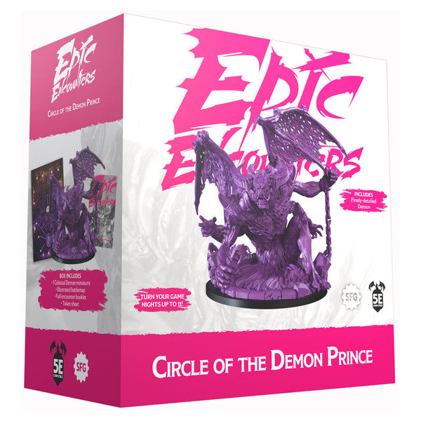 Epic Encounters: Circle of the Demon Prince - Boxed set with purple demonic miniature figure, showing a horned creature with wings and claws, labeled Epic Encounters.