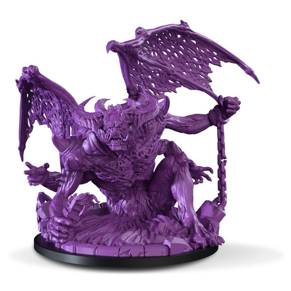 Epic Encounters: Circle of the Demon Prince - Purple demon prince miniature with horns, wings, muscular build, and staff crouching on cracked base.