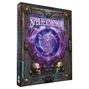 D&D 5E: Strangelight Workshop: Specternomicon - Dark fantasy book cover with a glowing purple arcane circle, skeletal skulls, and metallic frame design.