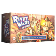 Rivet Wars: Blight Reinforcements Expansion - Blight Reinforcements Expansion box with rusty mechanical soldiers and fiery background illustration.