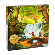 Welcome to Everdell (PREORDER) - Square board game box featuring colorful forest scene with waterfall, animals, and whimsical characters on front cover.