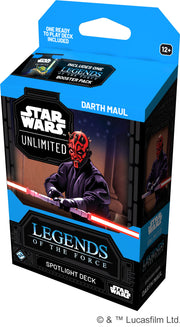 Star Wars: Unlimited - Legends of the Force - Darth Maul Spotlight Deck - Star Wars Unlimited Darth Maul Spotlight Deck box with red and black Sith character wielding double-bladed lightsaber.