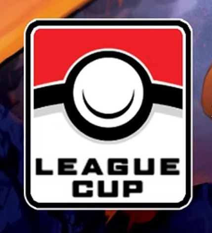Pokemon - November Cup Tournament - Red, white, and black rectangular badge with a stylized Poké Ball and bold "League Cup" text beneath.