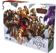 Flesh and Blood: Smash Palace Box Set - Rectangular game box with vibrant fantasy characters in action poses, predominantly white with purple and gold accents,.