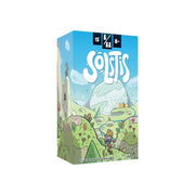 Solstis - Solstis board game box with colorful cartoon landscape, blue sky, hills, and whimsical characters.