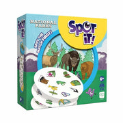 Spot it: National Parks (PREORDER) - Colorful Spot It! National Parks card game box featuring illustrated animals and nature motifs with overlapping circular.