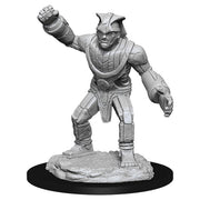 D&D Nolzur's Marvelous Miniatures: Stone Golem - Gray stone golem miniature with muscular build, raised fist, armored plating, and rocky base.