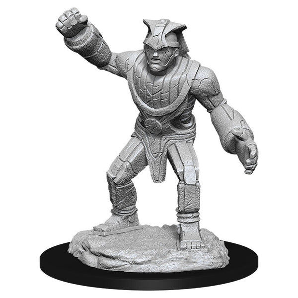 D&D Nolzur's Marvelous Miniatures: Stone Golem - Gray stone golem miniature with muscular build, raised fist, armored plating, and rocky base.