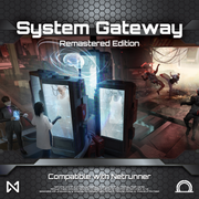 Netrunner: System Gateway Remastered Edition - Netrunner System Gateway Remastered Edition card game box with futuristic sci-fi portal and digital figures design in blue.