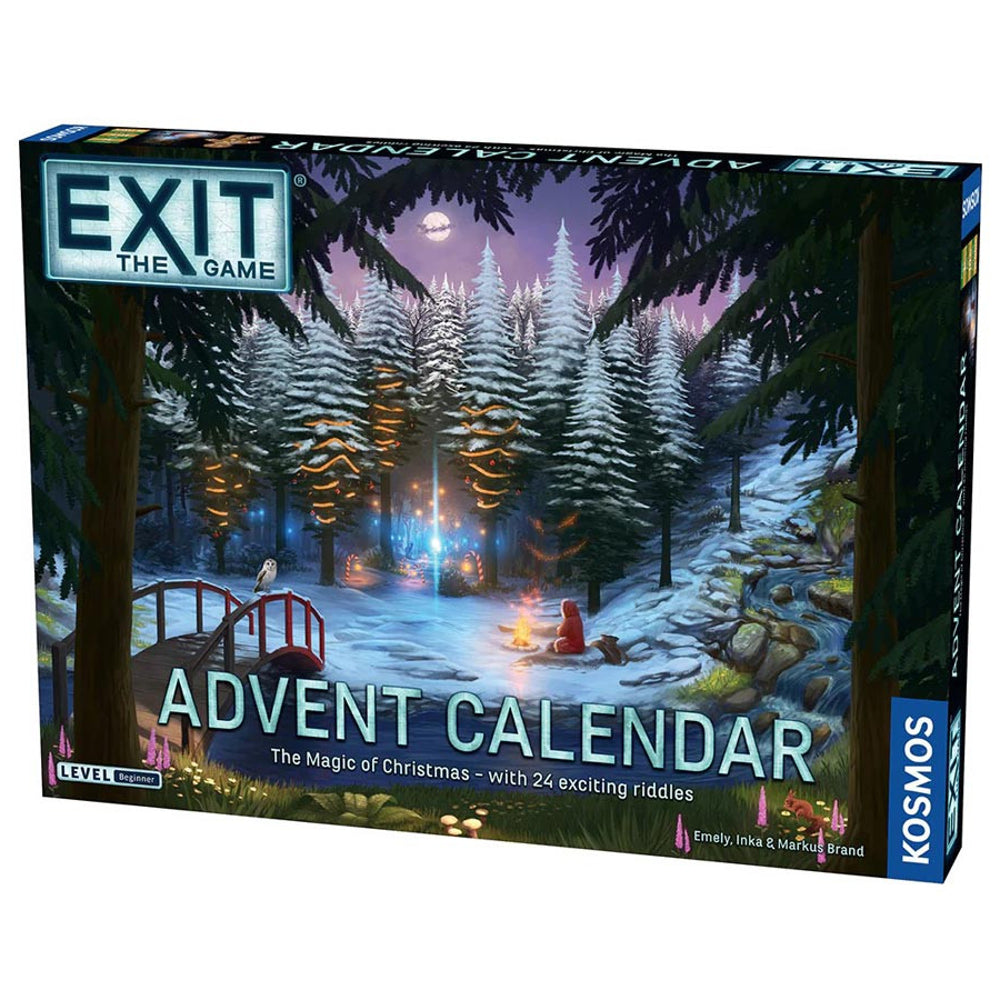 EXIT: Advent Calendar: The Magic of Christmas (PREORDER) - Rectangular advent calendar box featuring a snowy forest scene with a campfire and glowing lights under a starry sky.