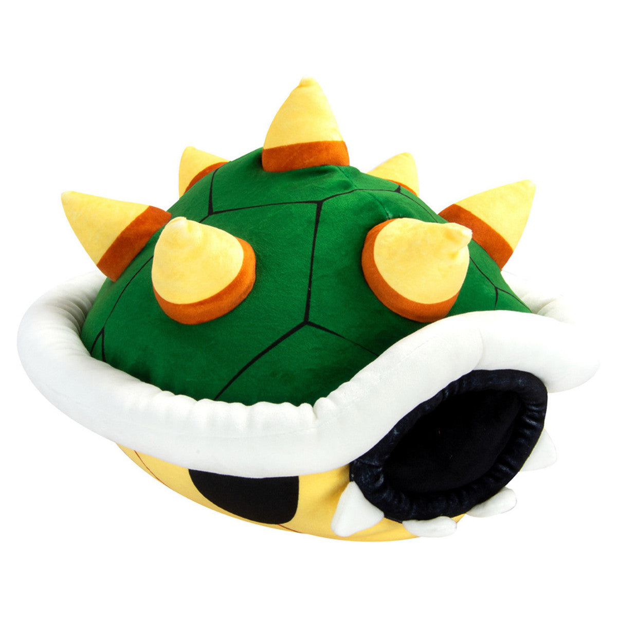 Club Mocchi Mocchi: Nintendo Bowser Shell Mega Plush - Green plush Bowser shell with yellow spikes and white fuzzy trim, soft fabric design.