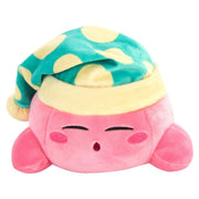 Club Mocchi Mocchi: Kirby Sleeping Kirby Junior Plush (PREORDER) - Pink plush of a round sleeping Kirby wearing a teal nightcap with yellow polka dots and trim.