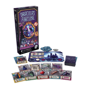 Dracula's Fortune (PREORDER) - Dracula's Fortune board game with purple-themed box, vampire and treasure chest artwork, circular blue game board, colorful.