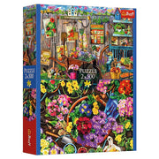 Puzzle: Working in the Garden 2x500 Piece - Colorful garden-themed puzzle box showing vibrant flowers, gardening tools, and a rustic shed scene, 2x500 pieces.