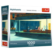 Puzzle: Nighthawks 1000 Piece (PREORDER) - 1000-piece puzzle box featuring Edward Hopper’s Nighthawks painting with nighttime diner scene.