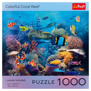 Trefl Red 1000 Piece Puzzle: Colorful Coral Reef (PREORDER) - 1000-piece puzzle featuring a vibrant coral reef with colorful fish, turtles, and underwater plants.