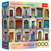 Trefl Red 1000 Piece Puzzle: Doors from Around Europe (PREORDER) - Colorful puzzle box featuring a collage of diverse European doors with various architectural styles, labeled 1000 pieces and