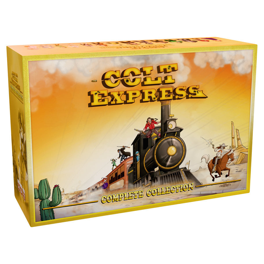 Colt Express: The Complete Collection (PREORDER) - Yellow and orange board game box featuring a Wild West train and cowboys, labeled Colt Express Complete Collection.