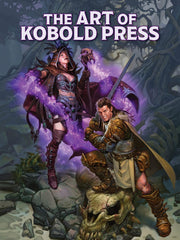 The Art of Kobold Press - Fantasy-themed book cover featuring a female sorcerer casting purple magic and a male warrior beside a large skull in a dark